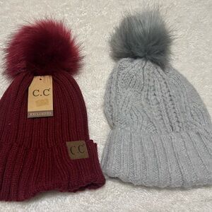 C.C Women's Knit Burgundy and Aerie Gray Beanie